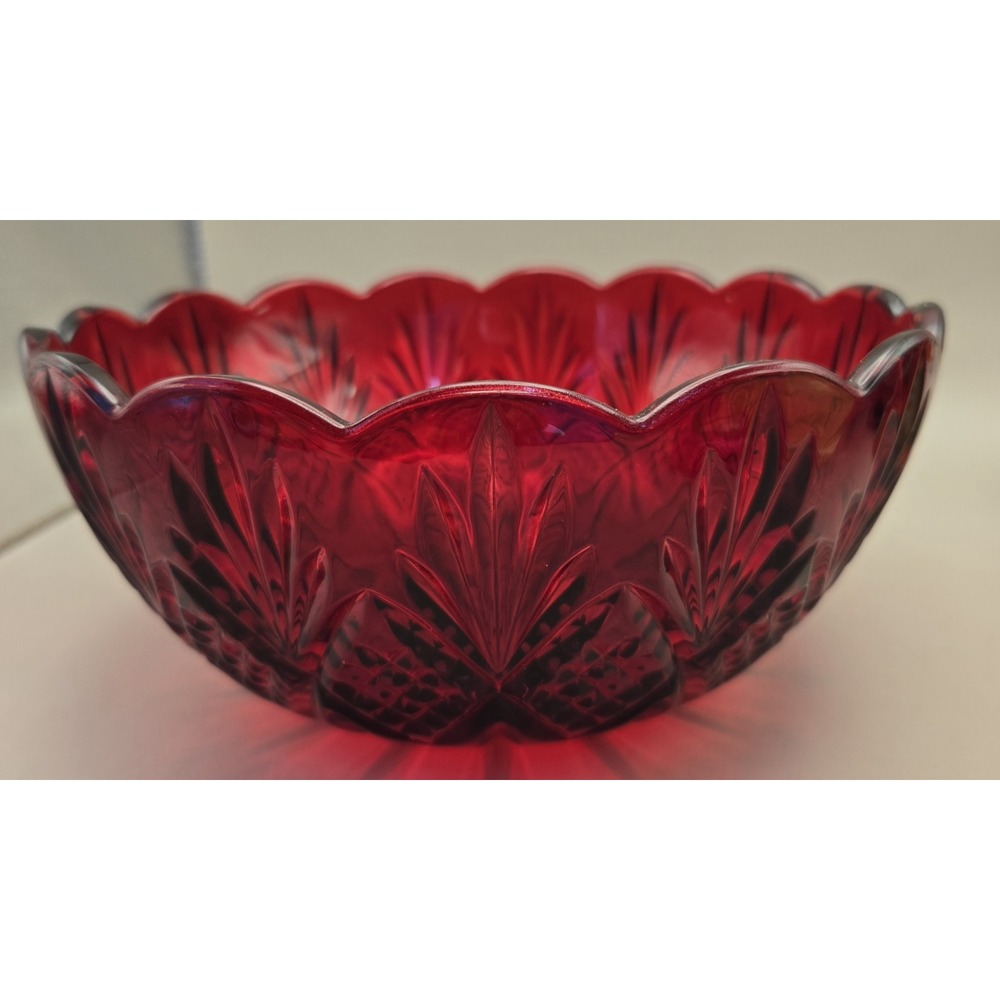Godinger Dublin Red Scalloped Serving Bowl. Non-Leaded‎ Crystal Food Safe